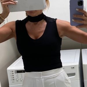 Wolford sleeveless deep v bodysuit with collar